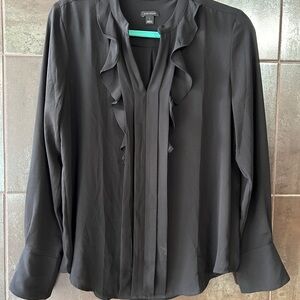 Ann Taylor Black Ruffled Bell Sleeve Blouse S